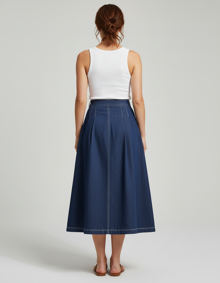 Jupe Jean Plissée Midi Chic