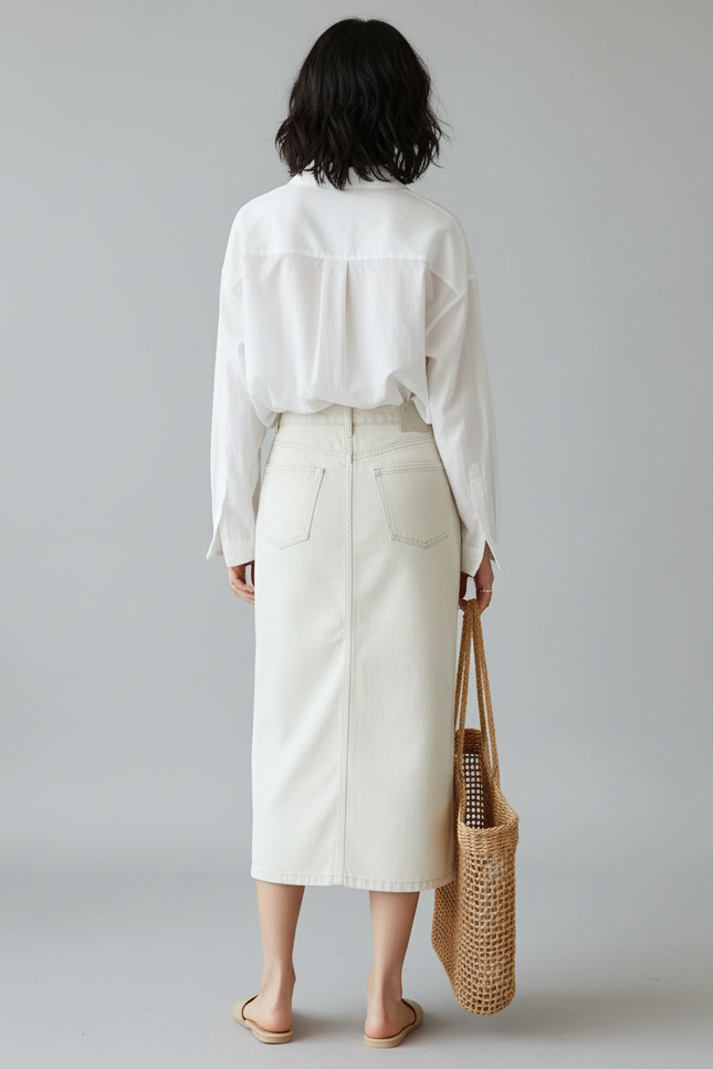 Jupe Jean Écru Longue Chic