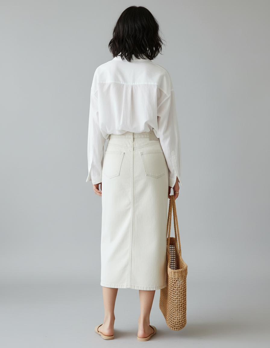 Jupe Jean Écru Longue Chic