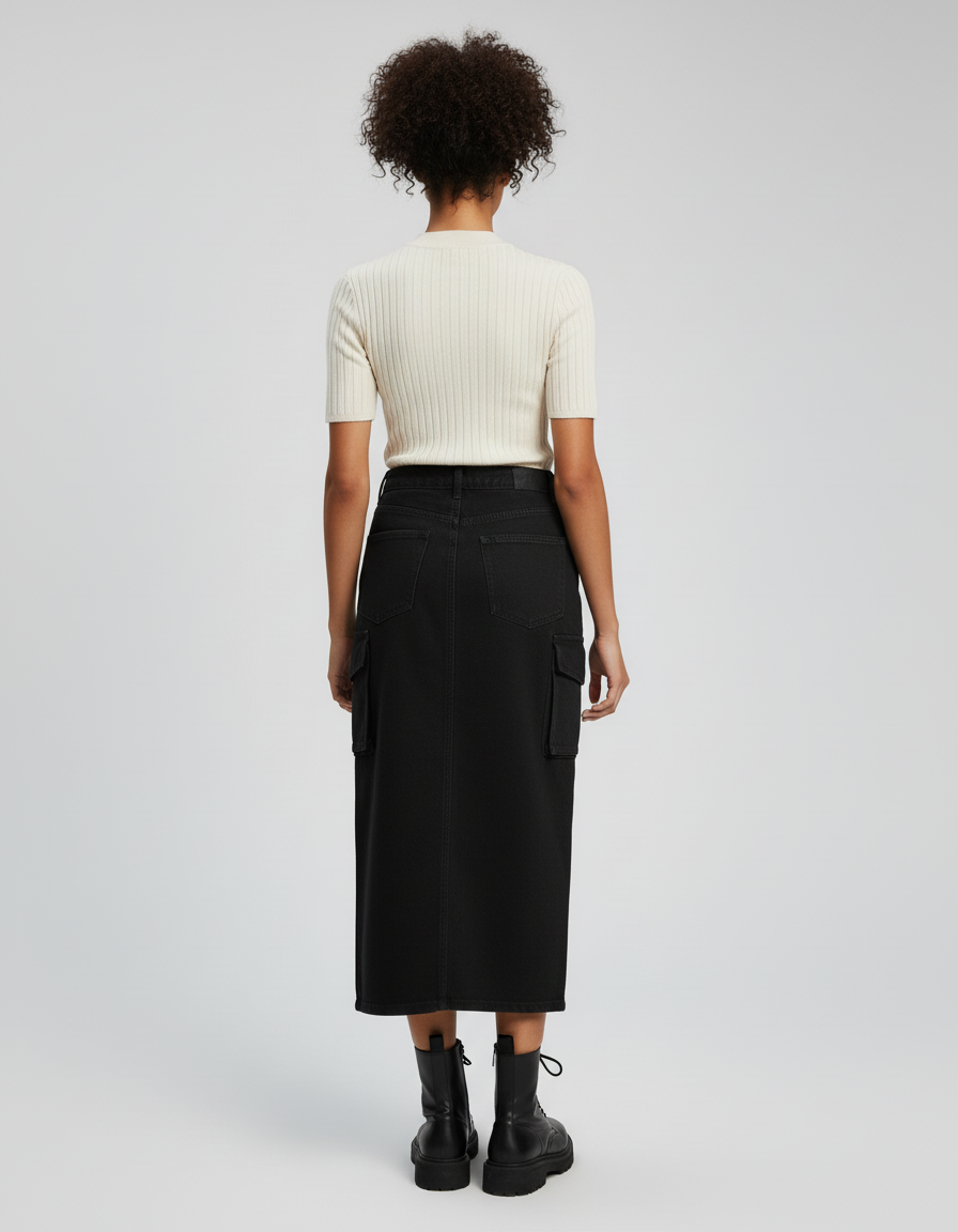 Jupe Jean Cargo Droite Décontractée