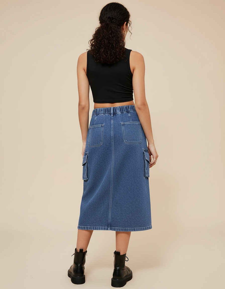 Jupe Jean Cargo Taille Haute Décontractée
