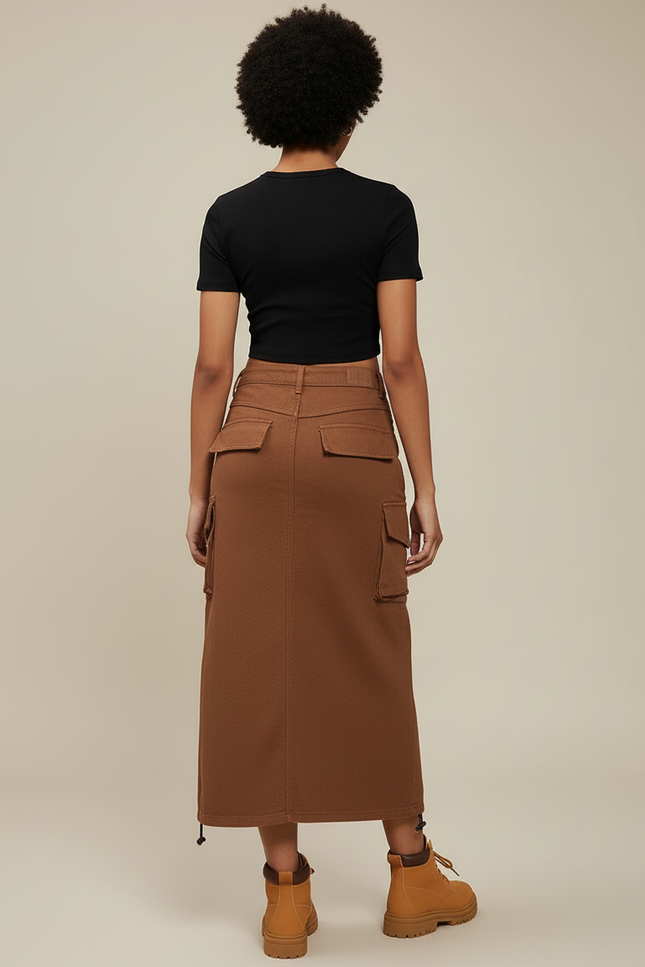 Jupe Jean Marron Cargo Décontractée
