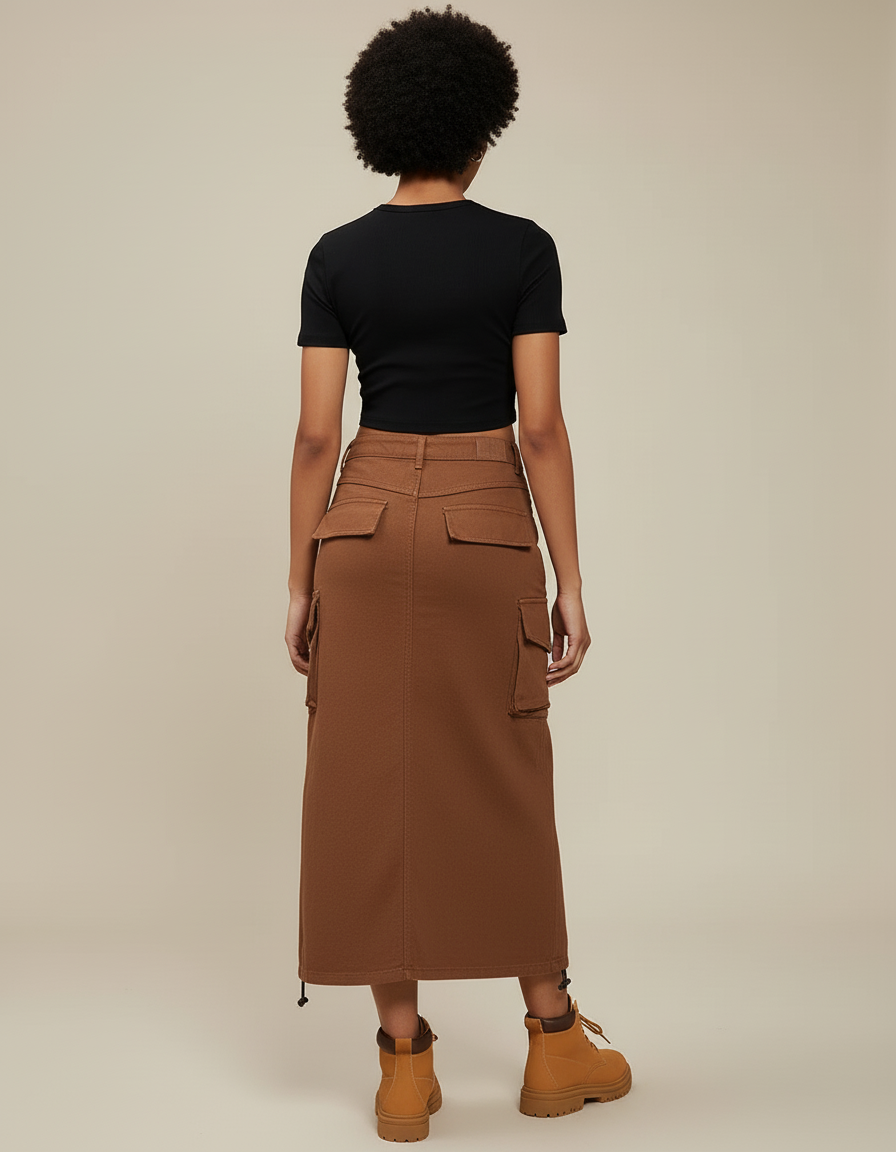 Jupe Jean Marron Cargo Décontractée