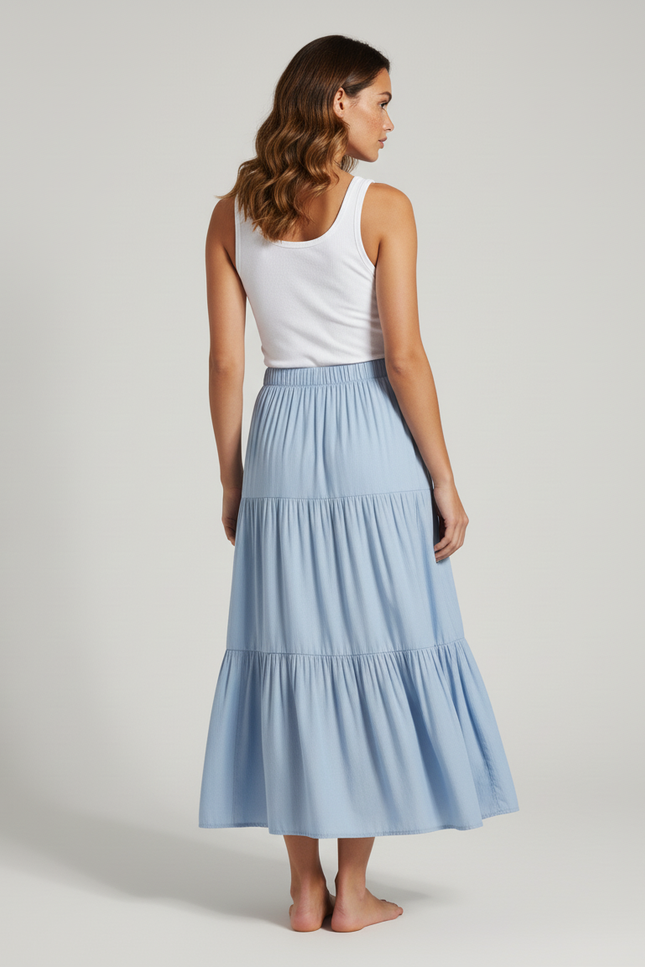 Jupe Jean Bleu Clair Étagée Fluide