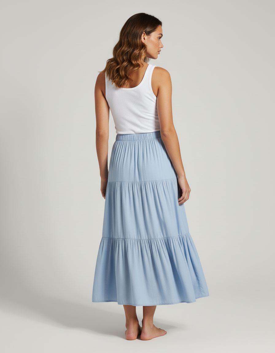 Jupe Jean Bleu Clair Étagée Fluide