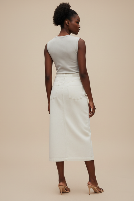 Jupe Jean Beige Fente Chic