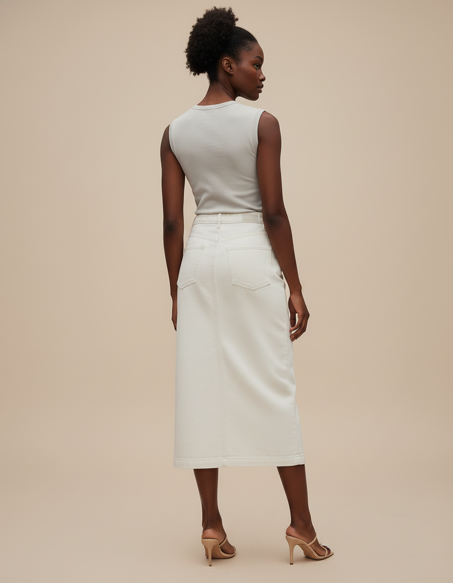 Jupe Jean Beige Fente Chic