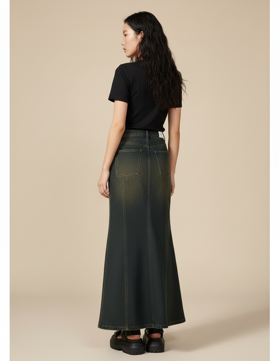 Jupe Jean Sirène Délavée Vintage