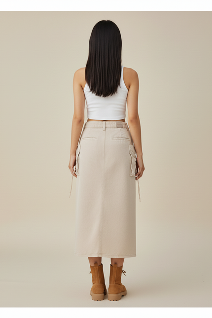 Jupe Jean Beige Cargo Décontractée Urbaine
