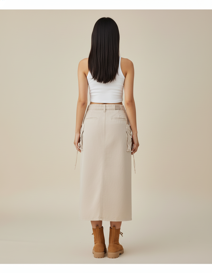 Jupe Jean Beige Cargo Décontractée Urbaine