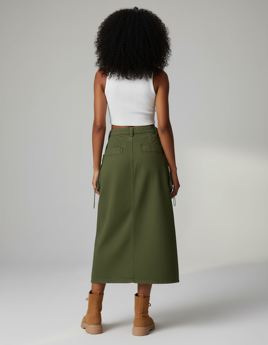 Jupe Jean Kaki Cargo Décontractée