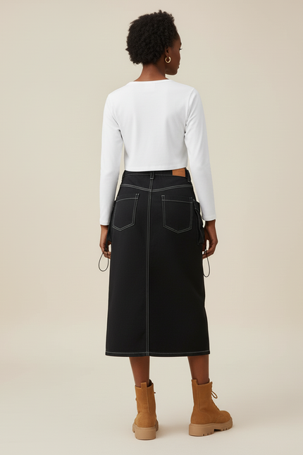 Jupe Jean Noire Cargo Décontractée Stylée
