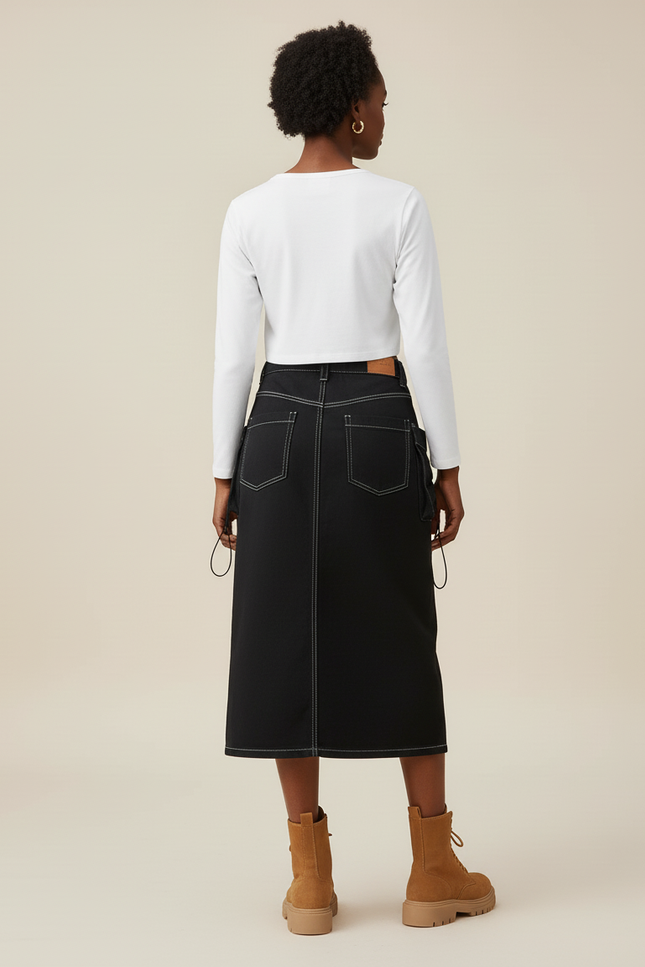 Jupe Jean Noire Cargo Décontractée Stylée