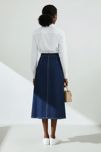 Jupe Jean Bleue Foncée Plissée Irrégulière Décontractée