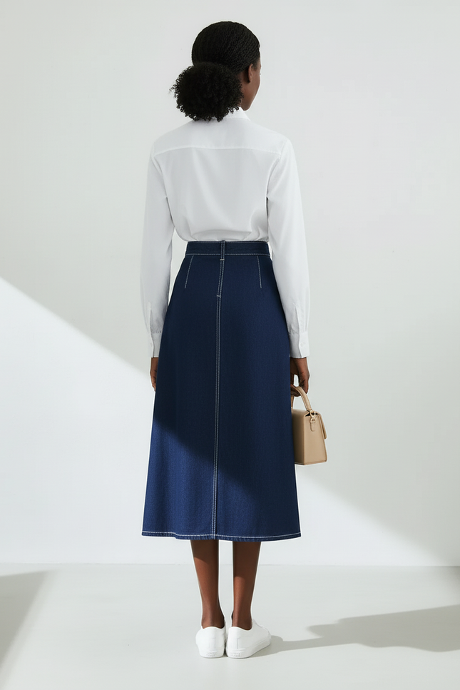 Jupe Jean Bleue Foncée Plissée Irrégulière Décontractée