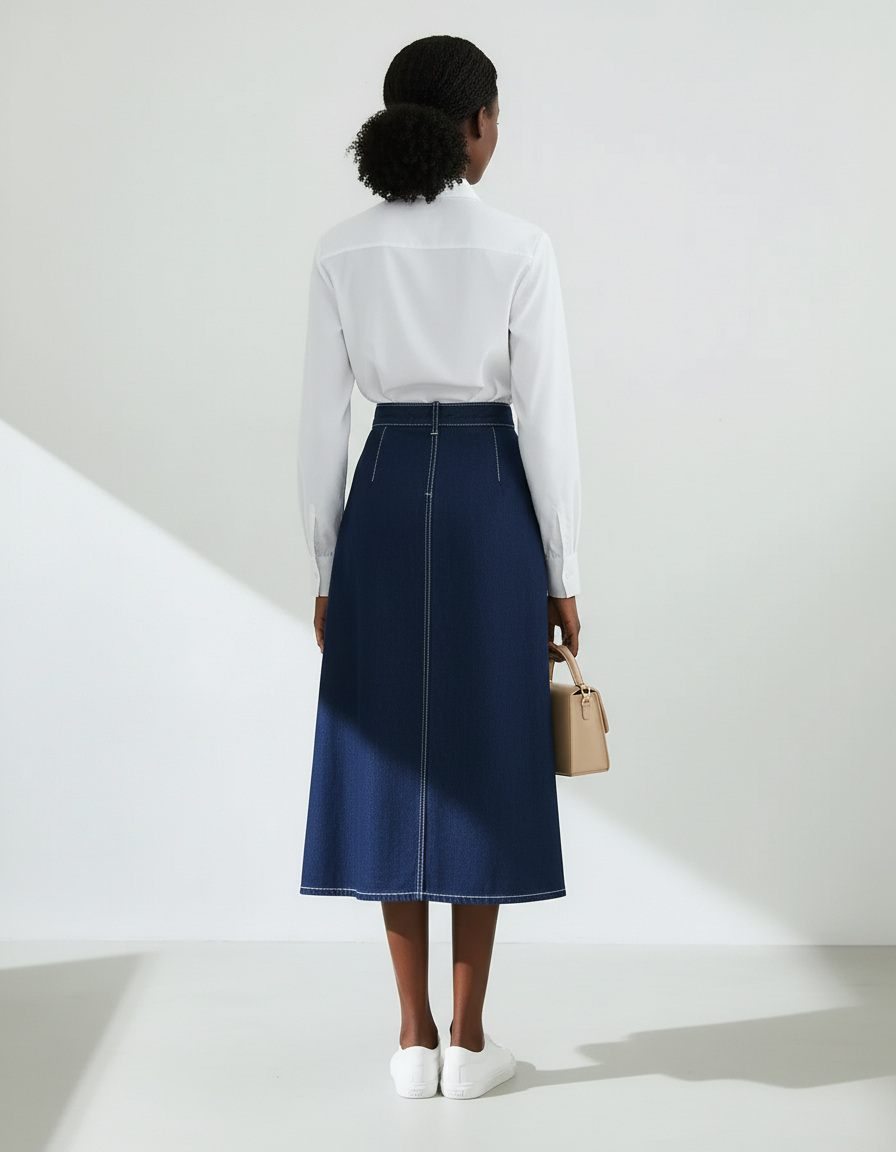 Jupe Jean Bleue Foncée Plissée Irrégulière Décontractée