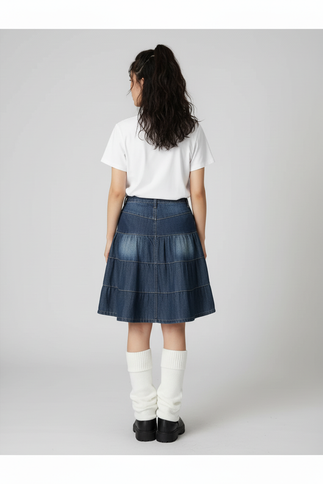 Jupe Jean Bleue Étagée Fluide