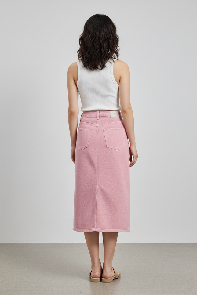 Jupe Jean Rose Taille Haute Chic