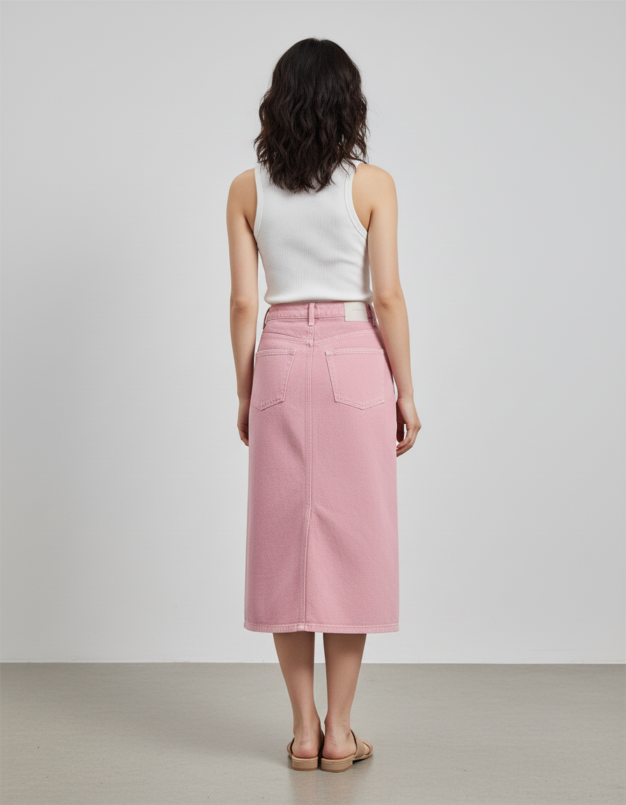 Jupe Jean Rose Taille Haute Chic