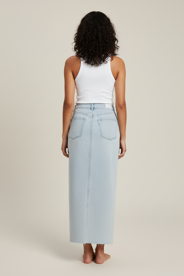 Jupe Jean Bleu Clair Fente Avant Chic