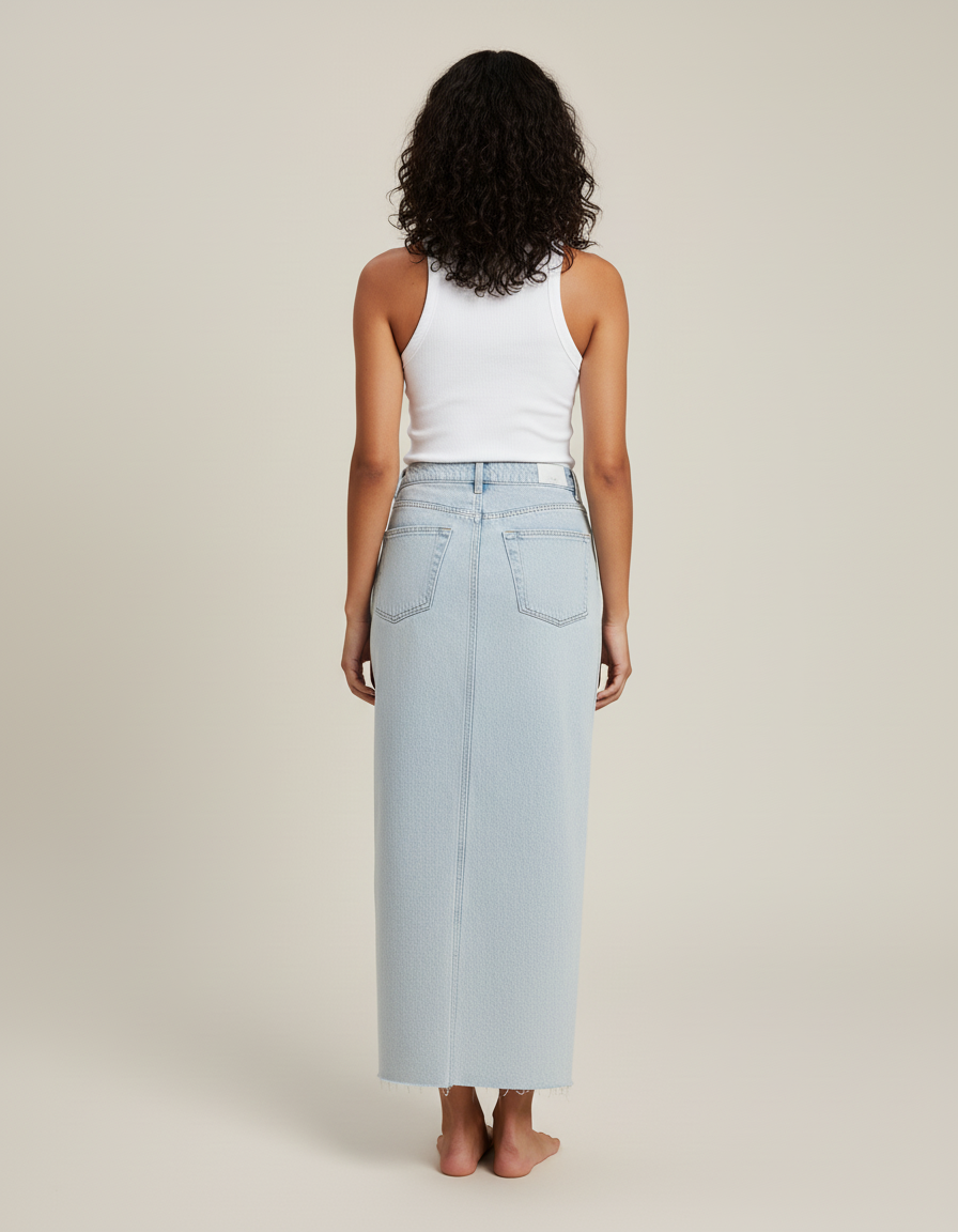 Jupe Jean Bleu Clair Fente Avant Chic