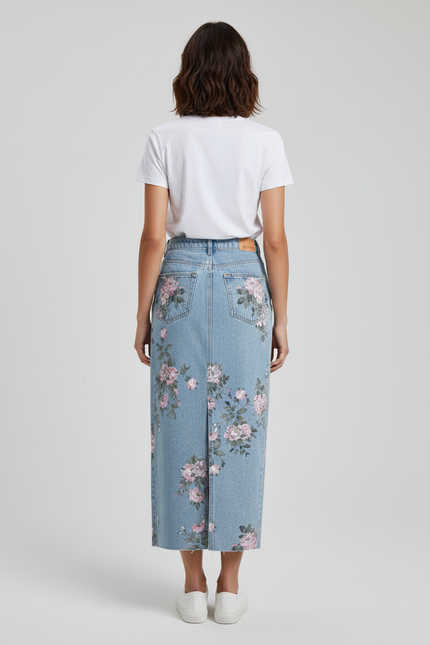 Jupe Jean Florale Fendue Bohème