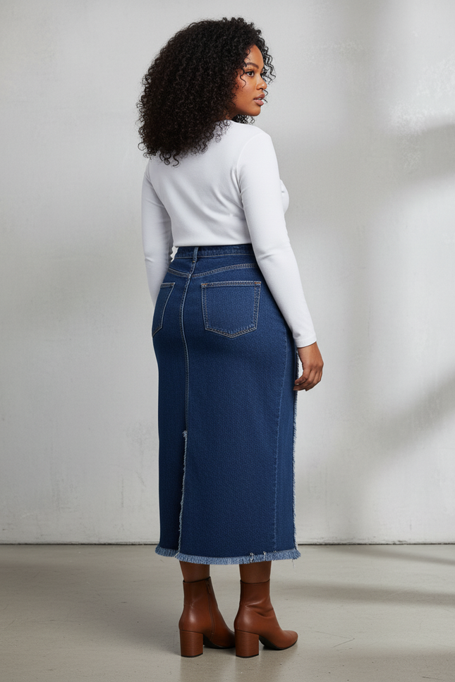 Jupe Jean Franges Fente Chic