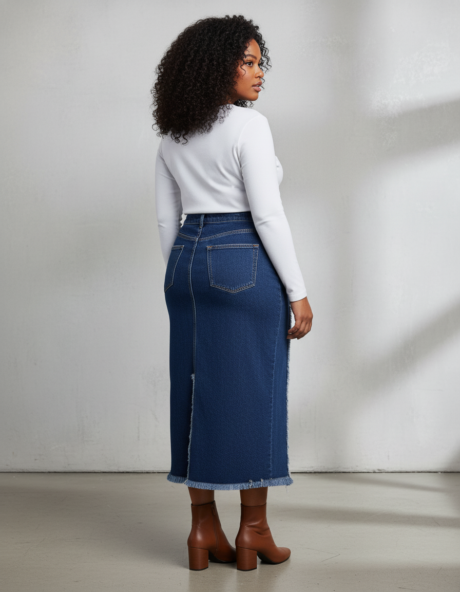 Jupe Jean Franges Fente Chic