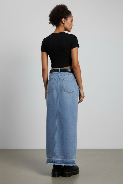 Jupe Jean Bords Effilochés Fente Décontractée