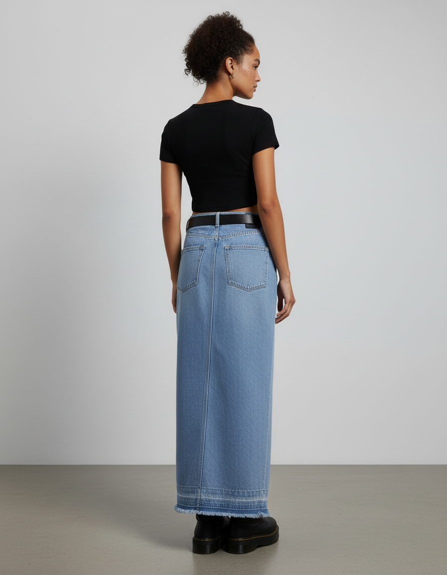 Jupe Jean Bords Effilochés Fente Décontractée