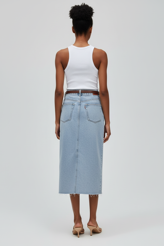 Jupe Jean Fendue Dentelle Perles Chic