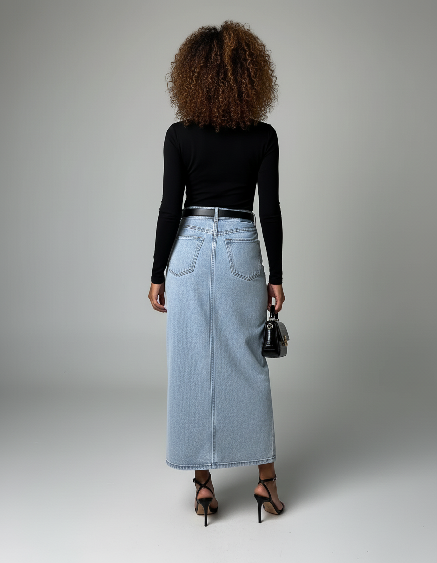 Jupe Jean Longue Fente Haute Chic
