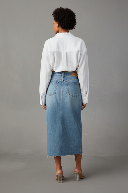 Jupe Jean Fendue Midi Chic