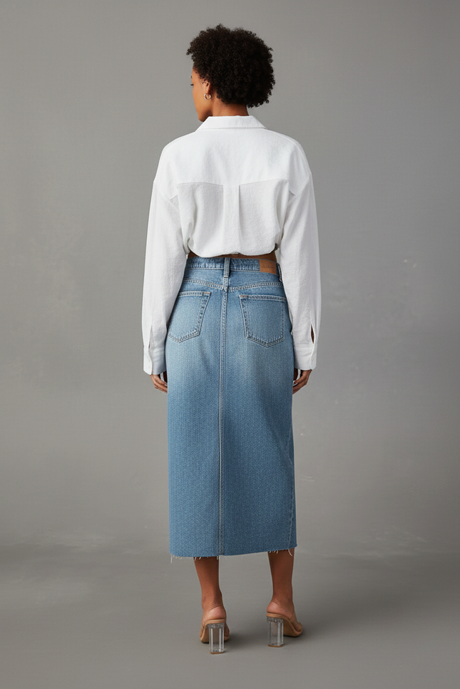 Jupe Jean Fendue Midi Chic