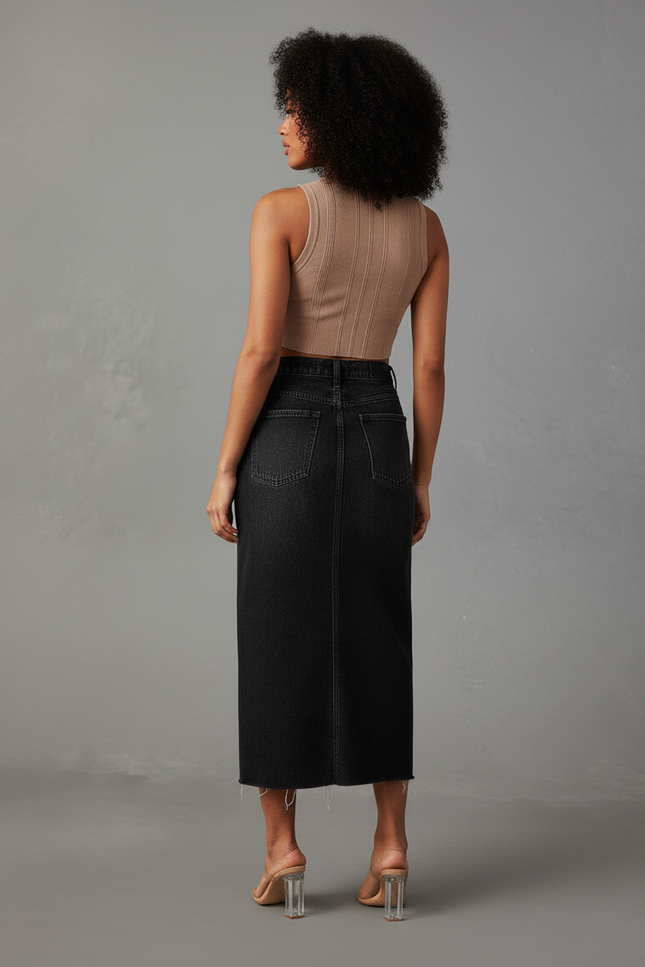 Jupe Jean Noire Fendue Chic Sobre