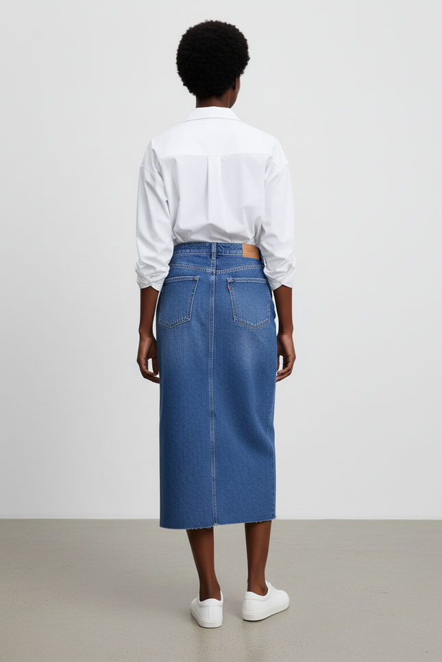 Jupe Jean Taille Haute Fendue Décontractée