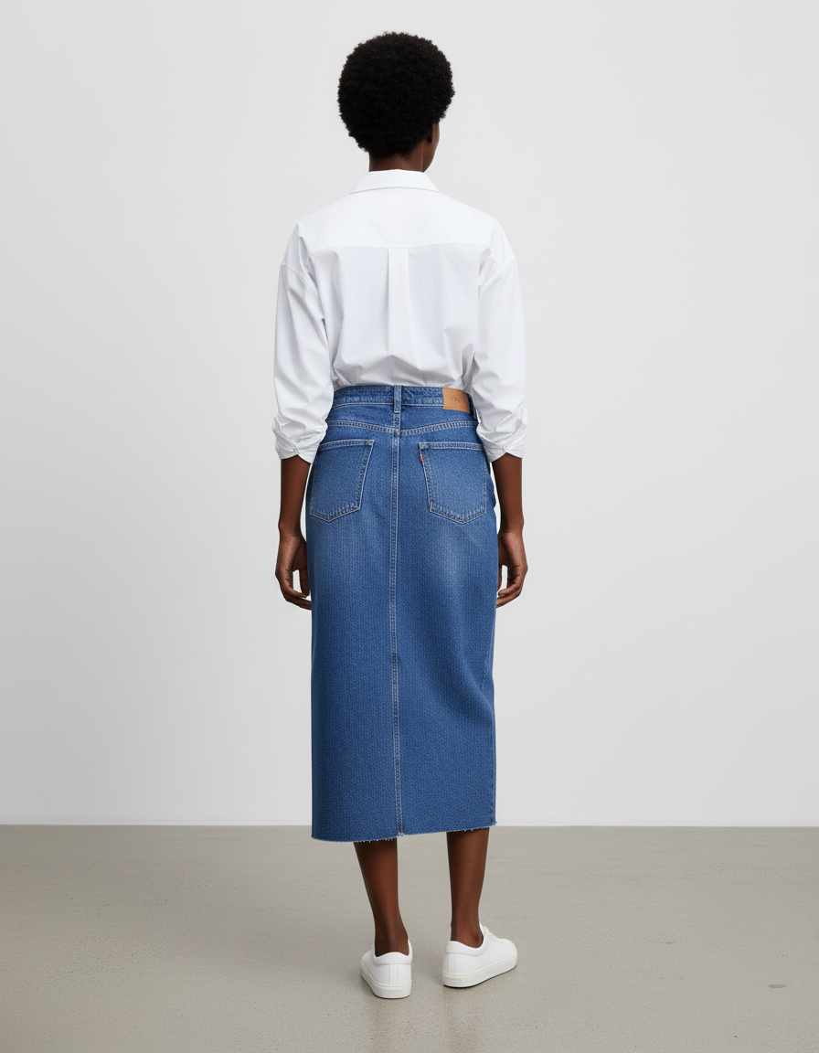 Jupe Jean Taille Haute Fendue Décontractée