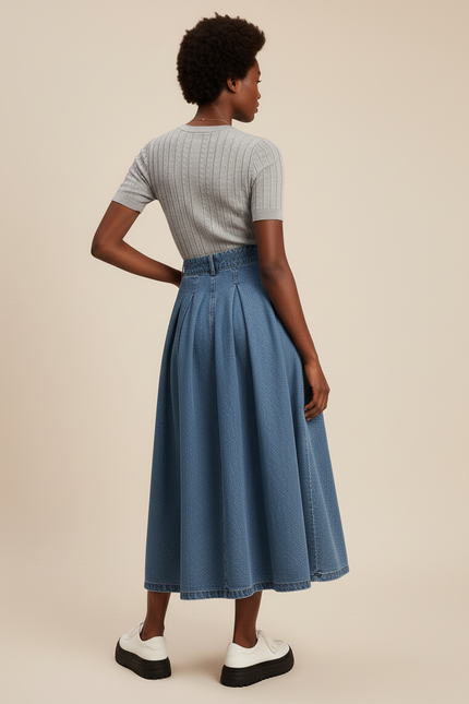 Jupe Jean Plissée Midi Chic Féminine