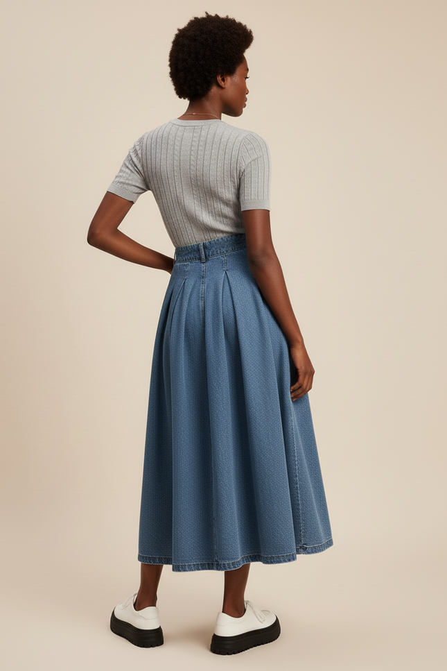 Jupe Jean Plissée Midi Chic Féminine