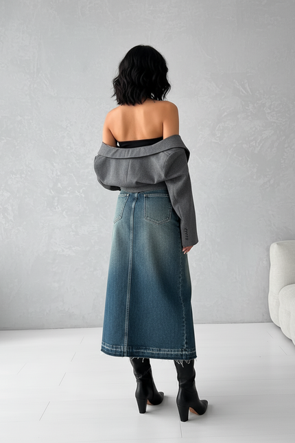 Jupe Jean Dégradée Fendue Chic