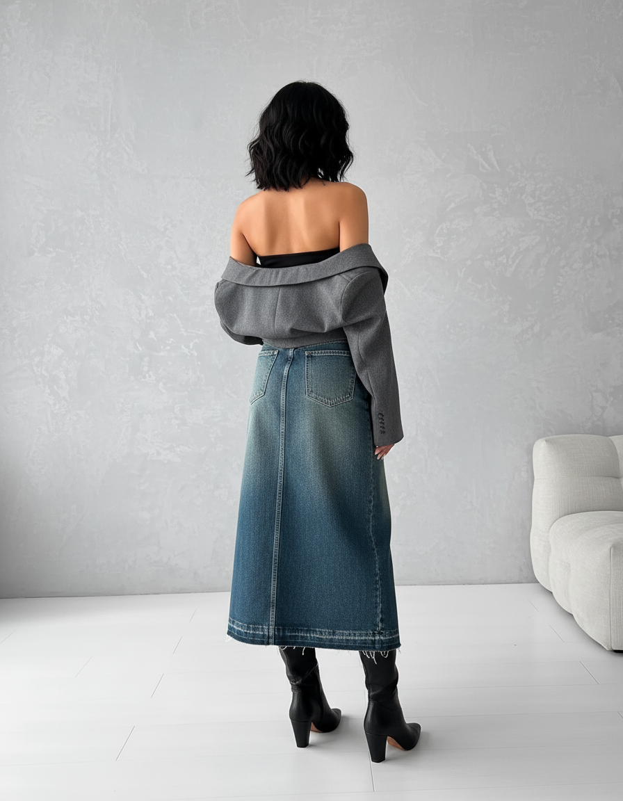 Jupe Jean Dégradée Fendue Chic