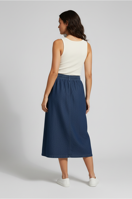 Jupe Jean Mi-Longue Effet Portefeuille Fluide