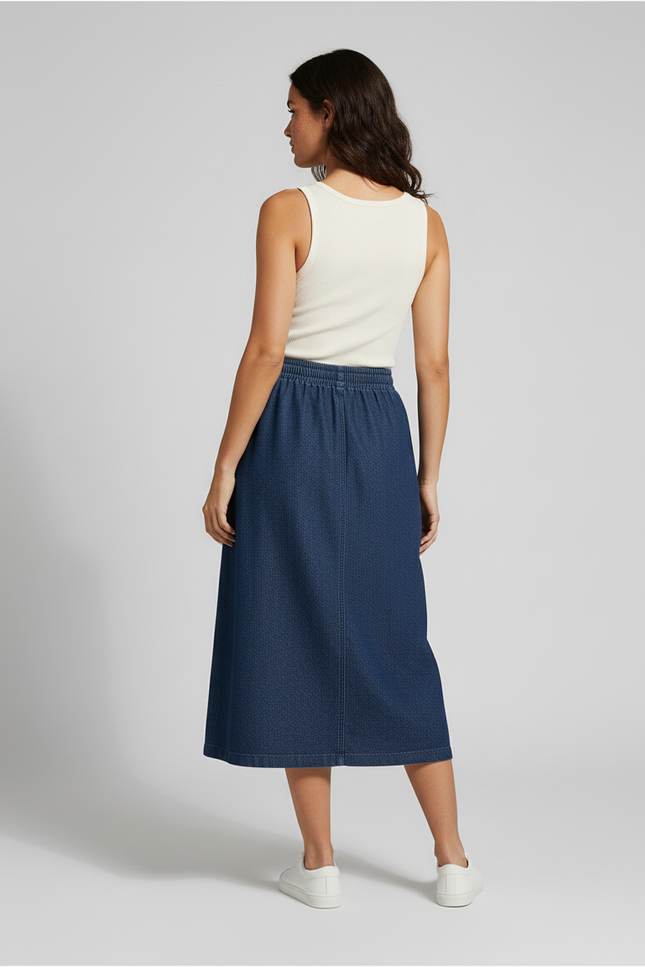 Jupe Jean Mi-Longue Effet Portefeuille Fluide