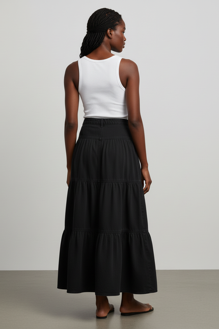 Jupe Jean Noire Volants Bohème