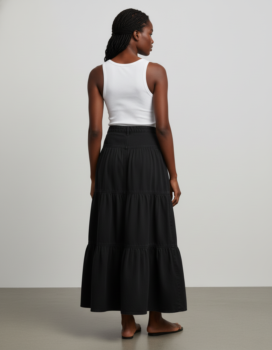 Jupe Jean Noire Volants Bohème