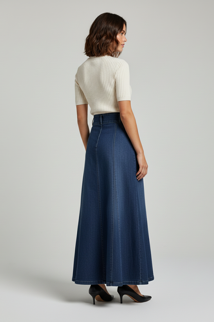 Jupe Jean Taille Haute Évasée Élégante