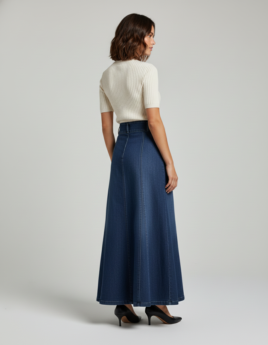 Jupe Jean Taille Haute Évasée Élégante