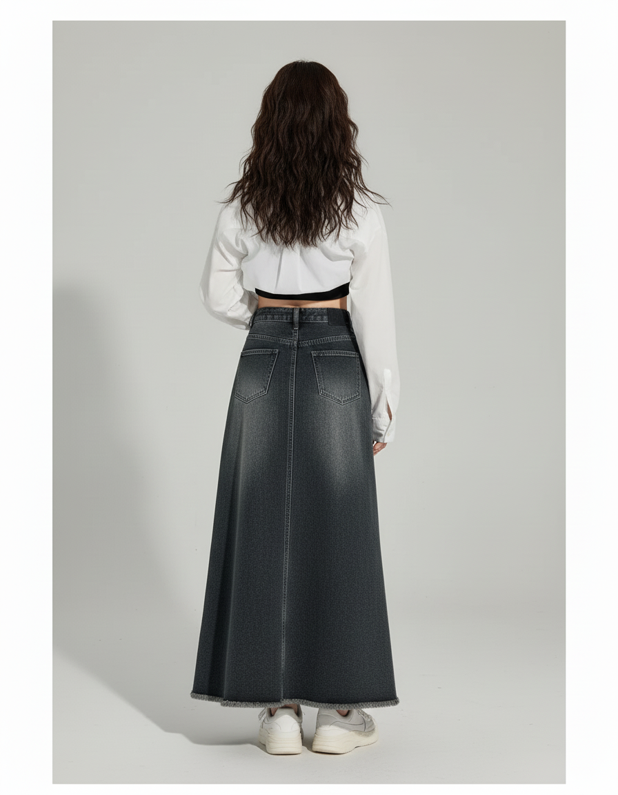 Jupe Jean Longue Boutonnée Chic