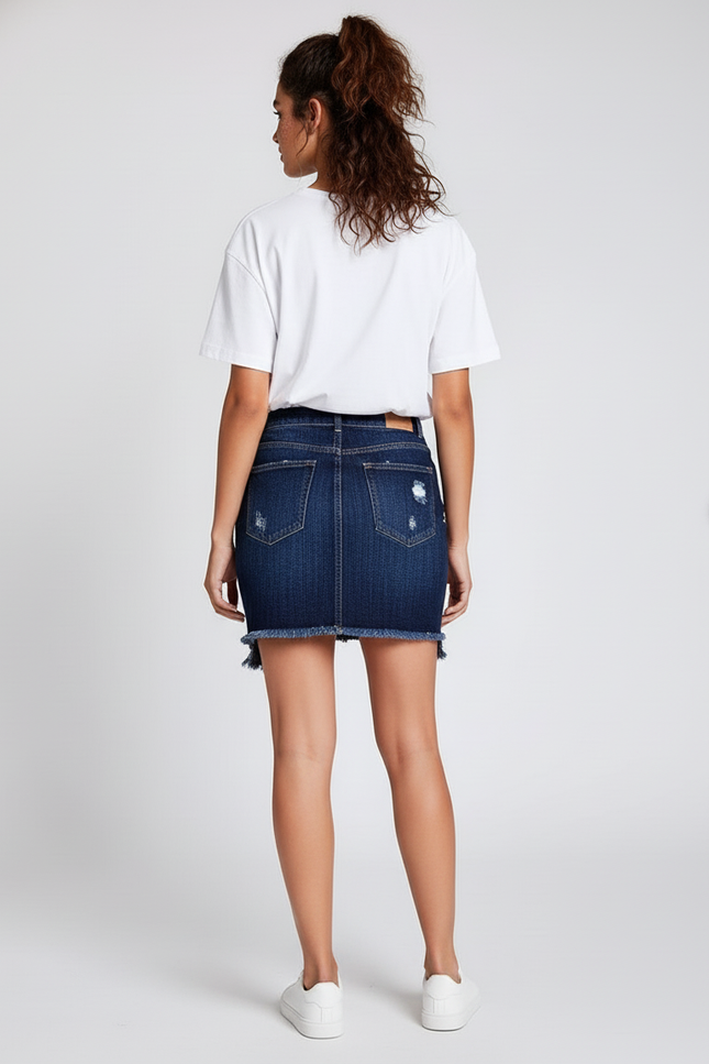 Jupe Jean Délavée Frangée Décontractée