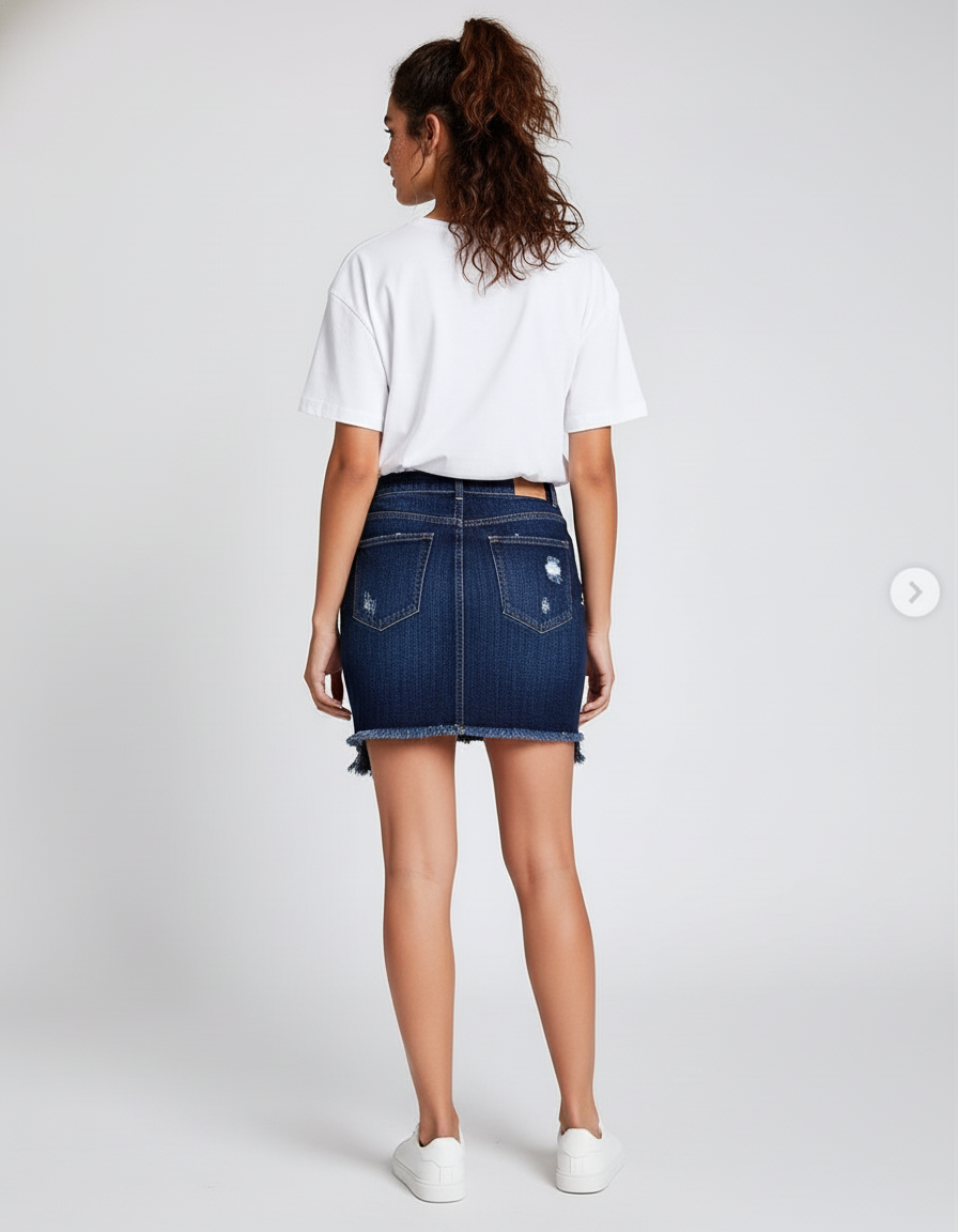 Jupe Jean Délavée Frangée Décontractée